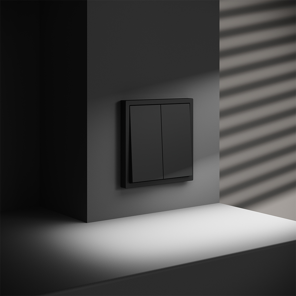 Проходной переключатель встраиваемый VOLTUM S70 двухклавишный 10А, (черный матовый)