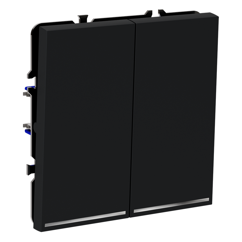 Выключатель встраиваемый VOLTUM S70 двухклавишный с подсветкой 10А, (графит)