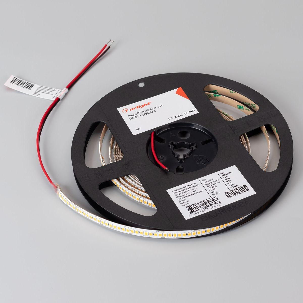 Светодиодная лента Arlight 10W/m 80Led/m 2835SMD холодный белый 5M RT-A280-8mm 24V White6000 045568