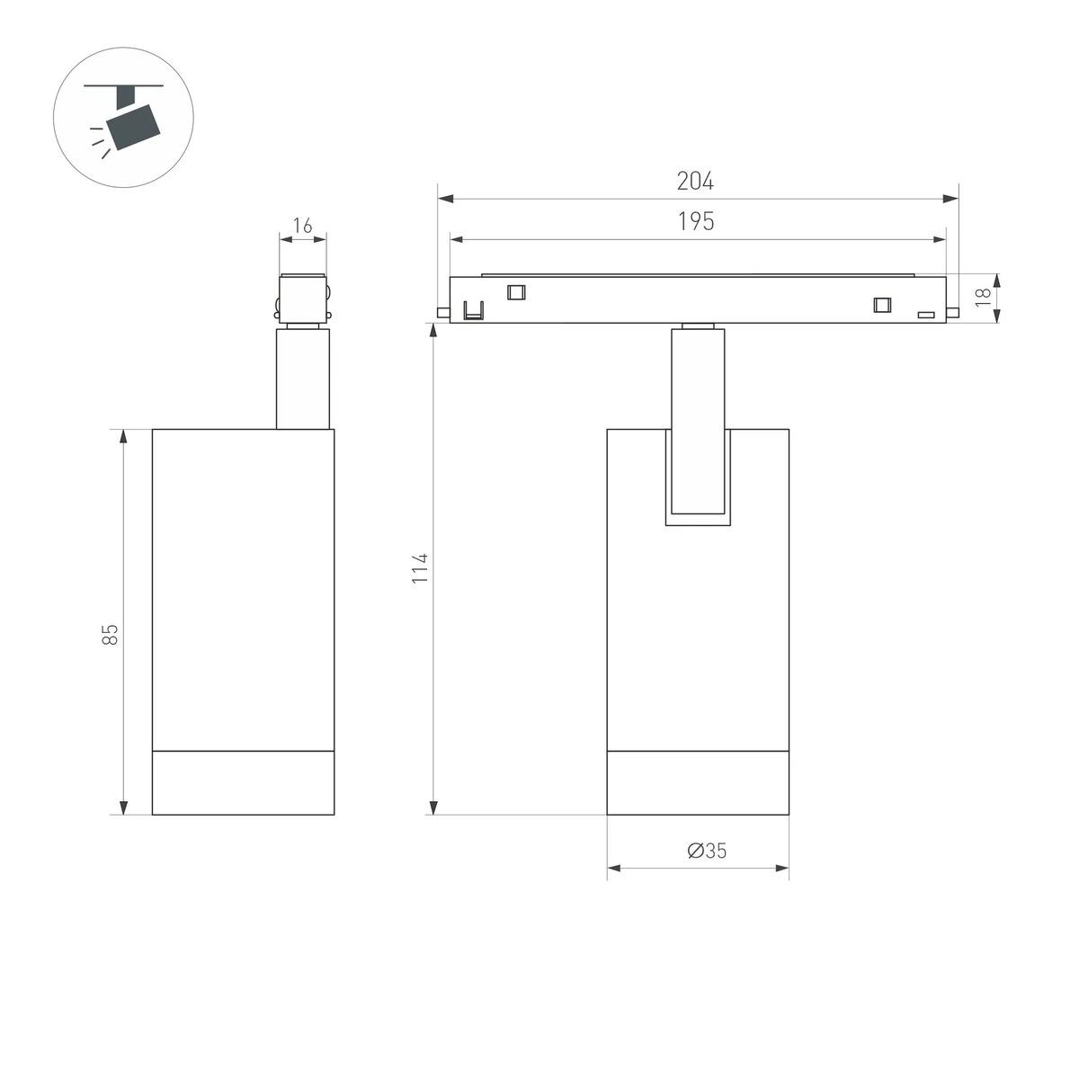 Трековый светодиодный светильник Arlight MAG-ORIENT-SPOT-R35-6W Day4000-MIX (BK, 24 deg, 48V, DALI) 041880