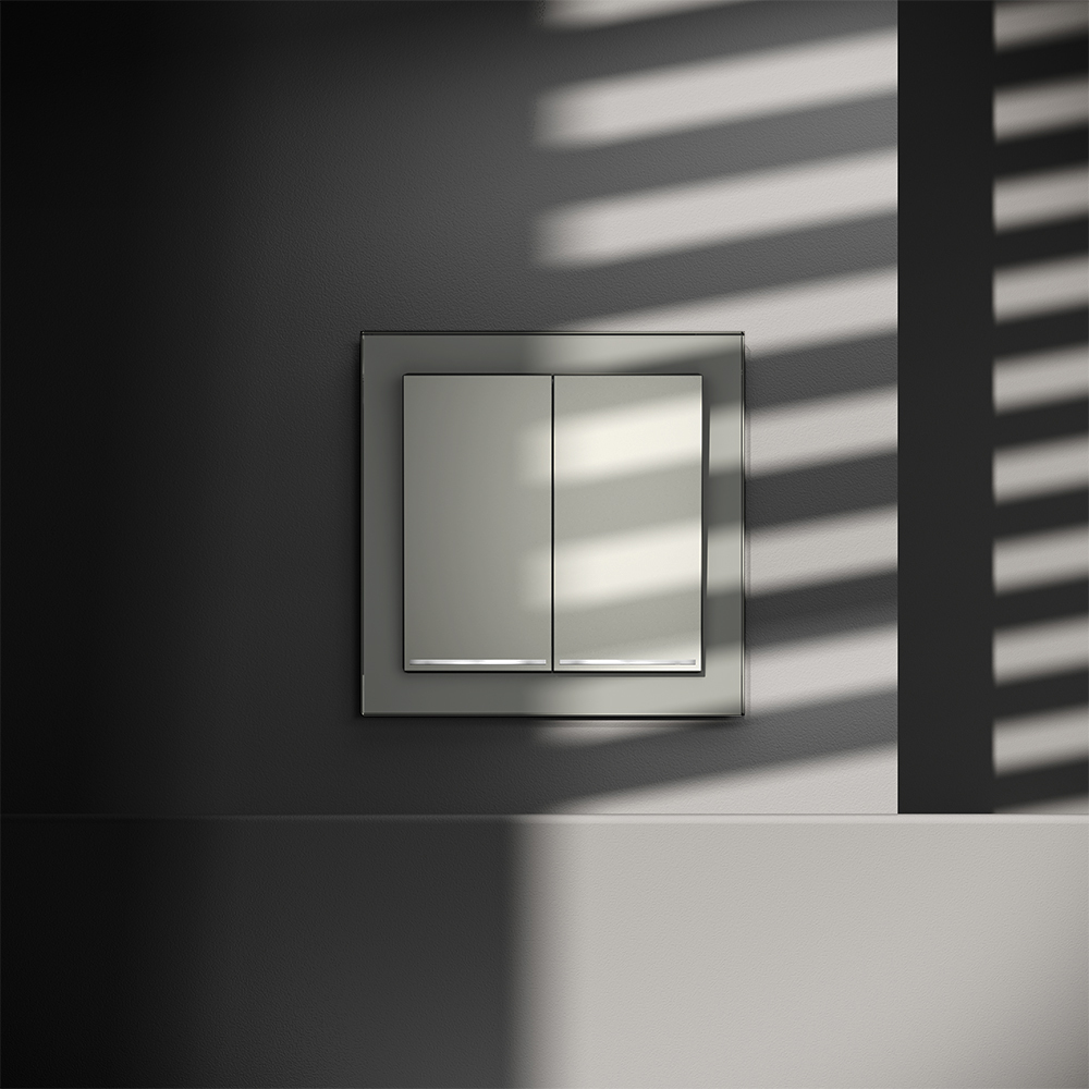 Выключатель встраиваемый VOLTUM S70 двухклавишный с подсветкой 10А, (сталь)