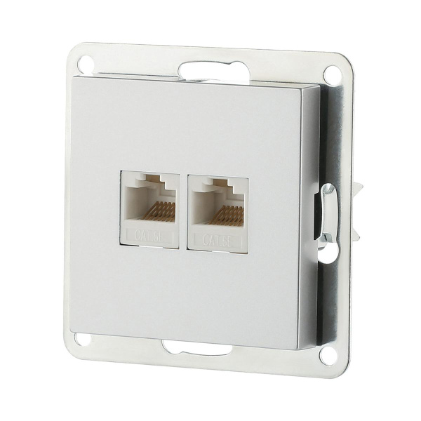 Розетка LK Studio компьютерная двойная 2хRJ-45 кат.5е с накладкой (серебристый металлик) LK80 846203-1