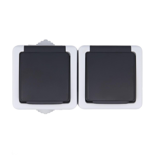 Розетка LK Studio двойная с з/к, EF602G, 16A (серый) 80008