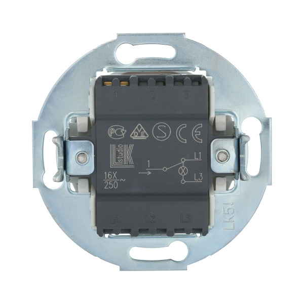 Переключатель LK Studio одноклавишный на два направления (схема 6L) с индикатором 16 A, 250 B (белый) Vintage 880404-1