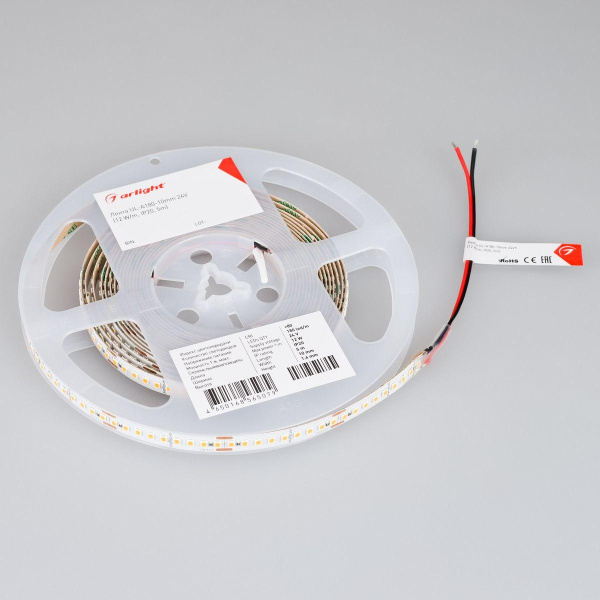 Светодиодная лента Arlight 12W/m 80Led/m 2835SMD холодный белый 5M UL-A180-10mm 24V White6000 044511